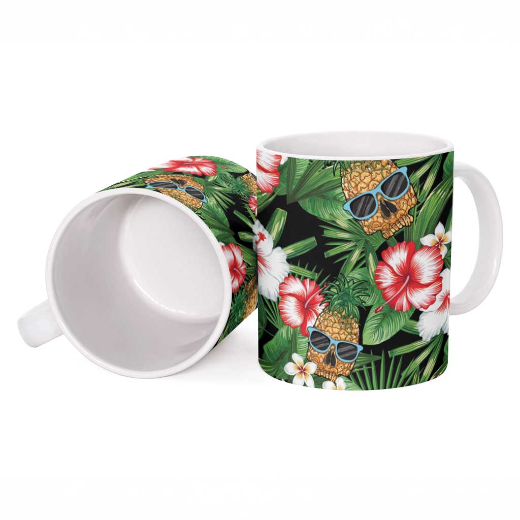 Pineapple Skull Aloha Hawaii Ceramic Mug Summer Vibes Tropical Seamless Pattern - Wonder Print Shop