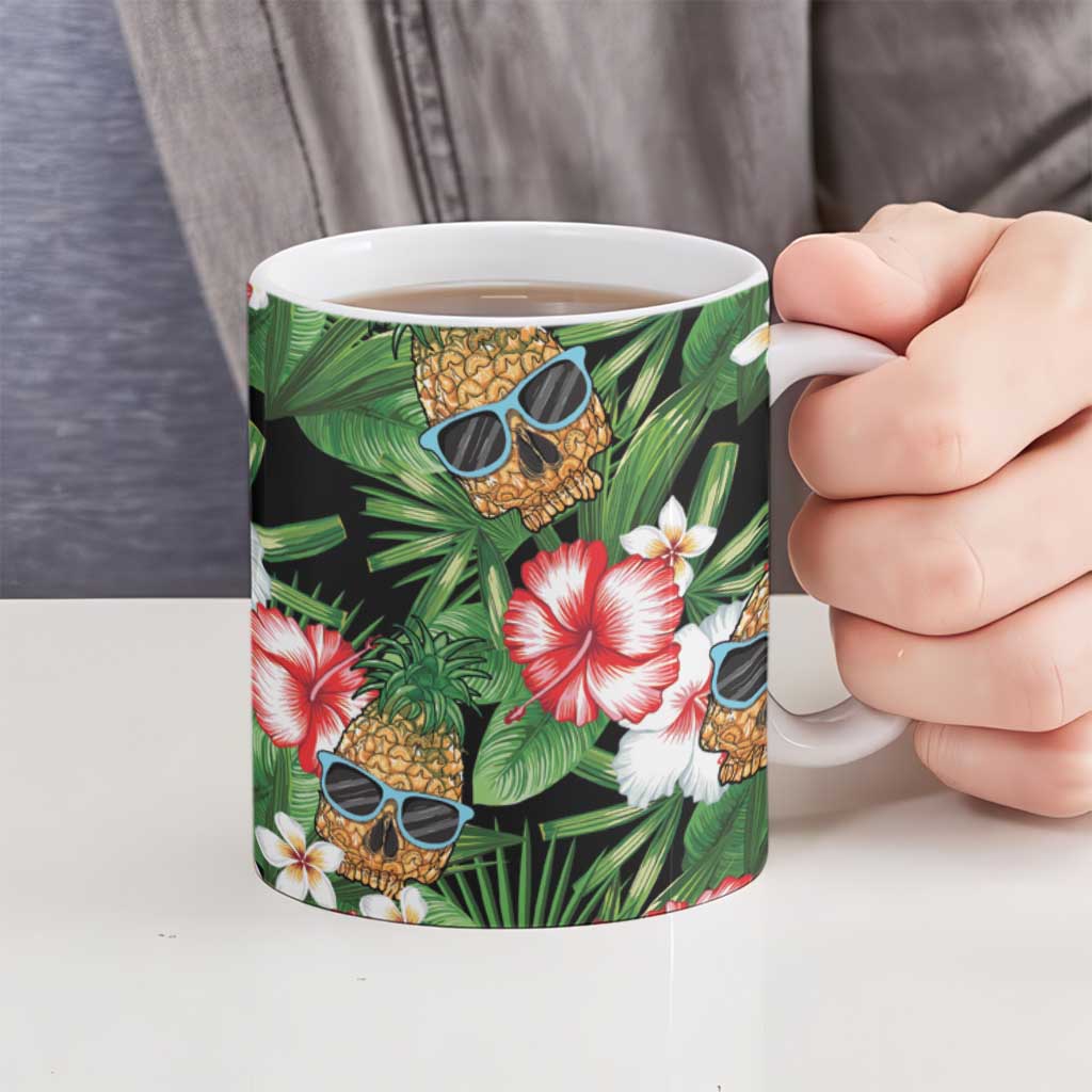 Pineapple Skull Aloha Hawaii Ceramic Mug Summer Vibes Tropical Seamless Pattern - Wonder Print Shop