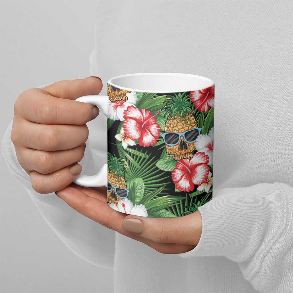 Pineapple Skull Aloha Hawaii Ceramic Mug Summer Vibes Tropical Seamless Pattern - Wonder Print Shop