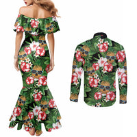 Pineapple Skull Aloha Hawaii Couples Matching Mermaid Dress and Long Sleeve Button Shirt Summer Vibes Tropical Seamless Pattern - Wonder Print Shop