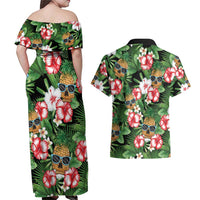 Pineapple Skull Aloha Hawaii Couples Matching Off Shoulder Maxi Dress and Hawaiian Shirt Summer Vibes Tropical Seamless Pattern - Wonder Print Shop
