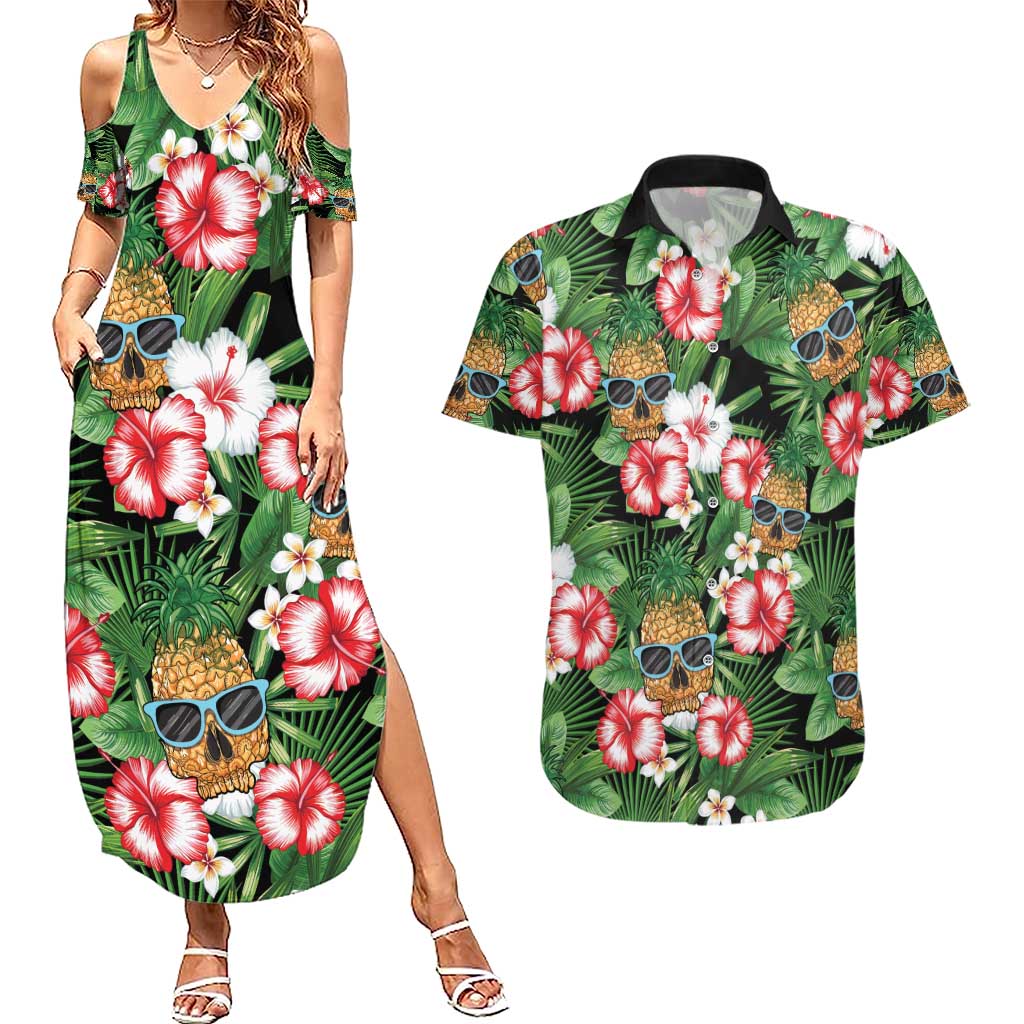 Pineapple Skull Aloha Hawaii Couples Matching Summer Maxi Dress and Hawaiian Shirt Summer Vibes Tropical Seamless Pattern - Wonder Print Shop