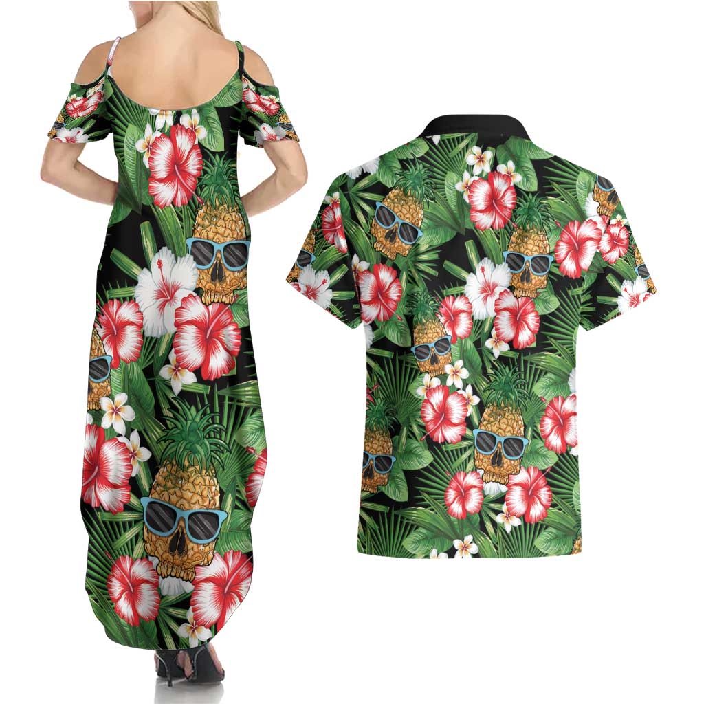 Pineapple Skull Aloha Hawaii Couples Matching Summer Maxi Dress and Hawaiian Shirt Summer Vibes Tropical Seamless Pattern - Wonder Print Shop