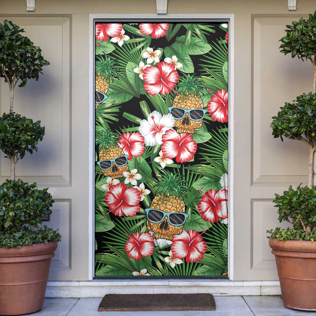 Pineapple Skull Aloha Hawaii Door Cover Summer Vibes Tropical Seamless Pattern - Wonder Print Shop