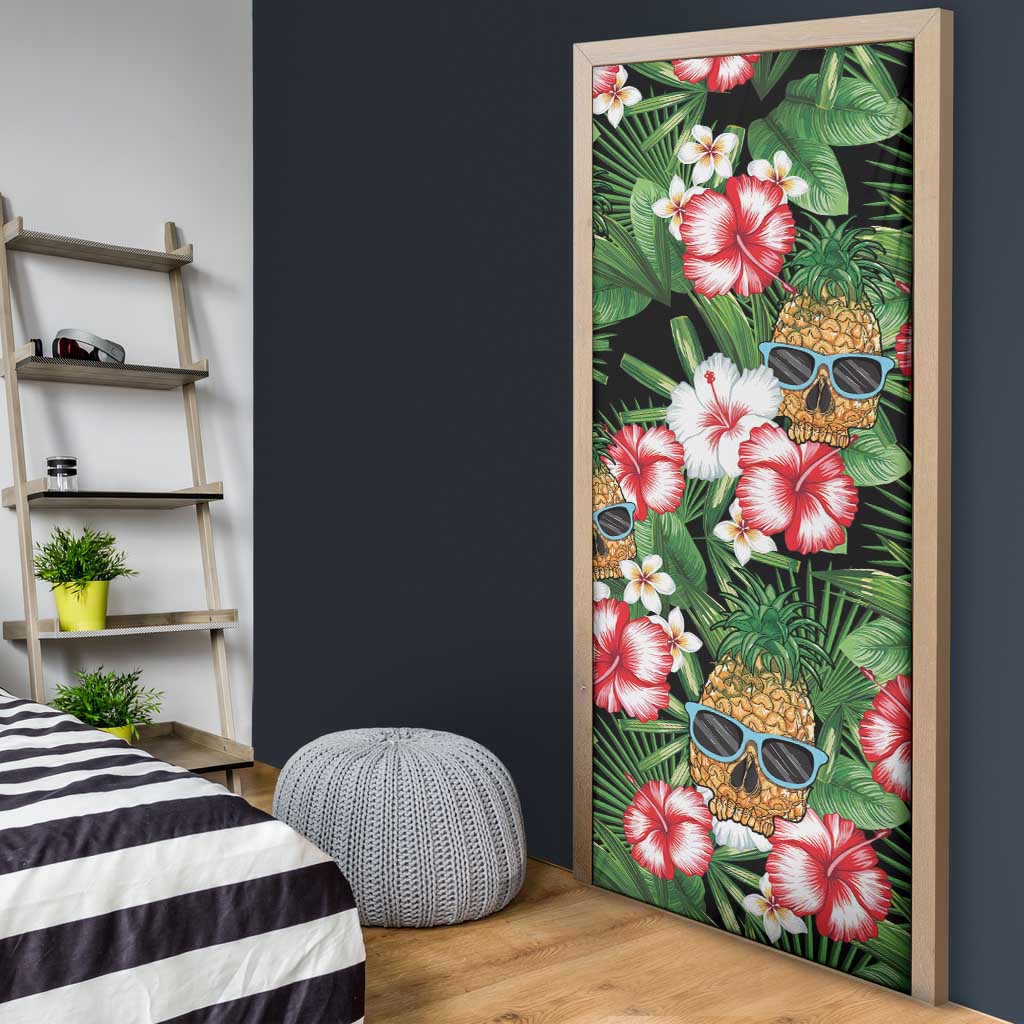 Pineapple Skull Aloha Hawaii Door Cover Summer Vibes Tropical Seamless Pattern - Wonder Print Shop