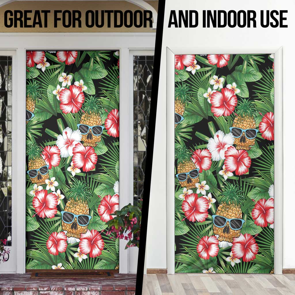 Pineapple Skull Aloha Hawaii Door Cover Summer Vibes Tropical Seamless Pattern - Wonder Print Shop