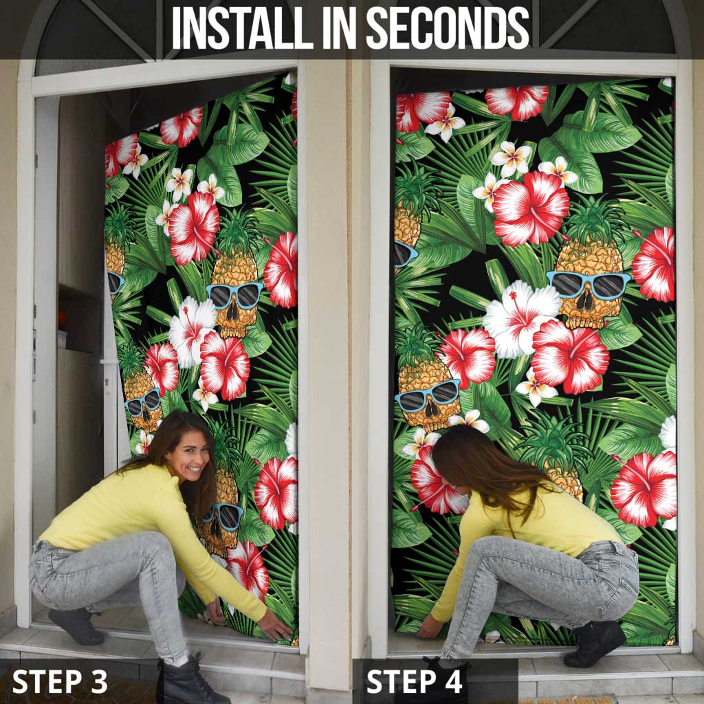 Pineapple Skull Aloha Hawaii Door Cover Summer Vibes Tropical Seamless Pattern - Wonder Print Shop