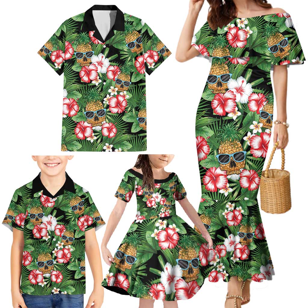 Pineapple Skull Aloha Hawaii Family Matching Mermaid Dress and Hawaiian Shirt Summer Vibes Tropical Seamless Pattern - Wonder Print Shop