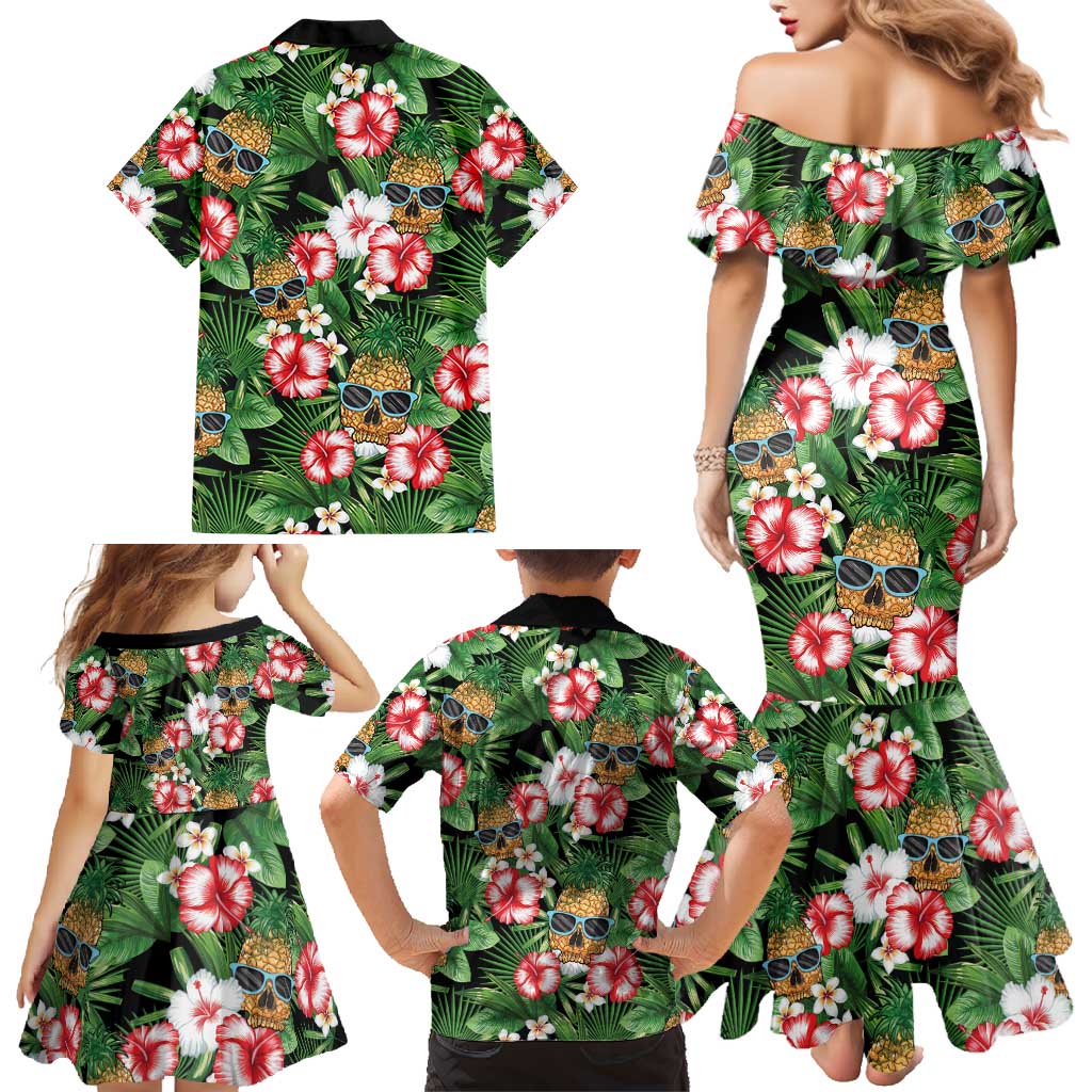 Pineapple Skull Aloha Hawaii Family Matching Mermaid Dress and Hawaiian Shirt Summer Vibes Tropical Seamless Pattern - Wonder Print Shop