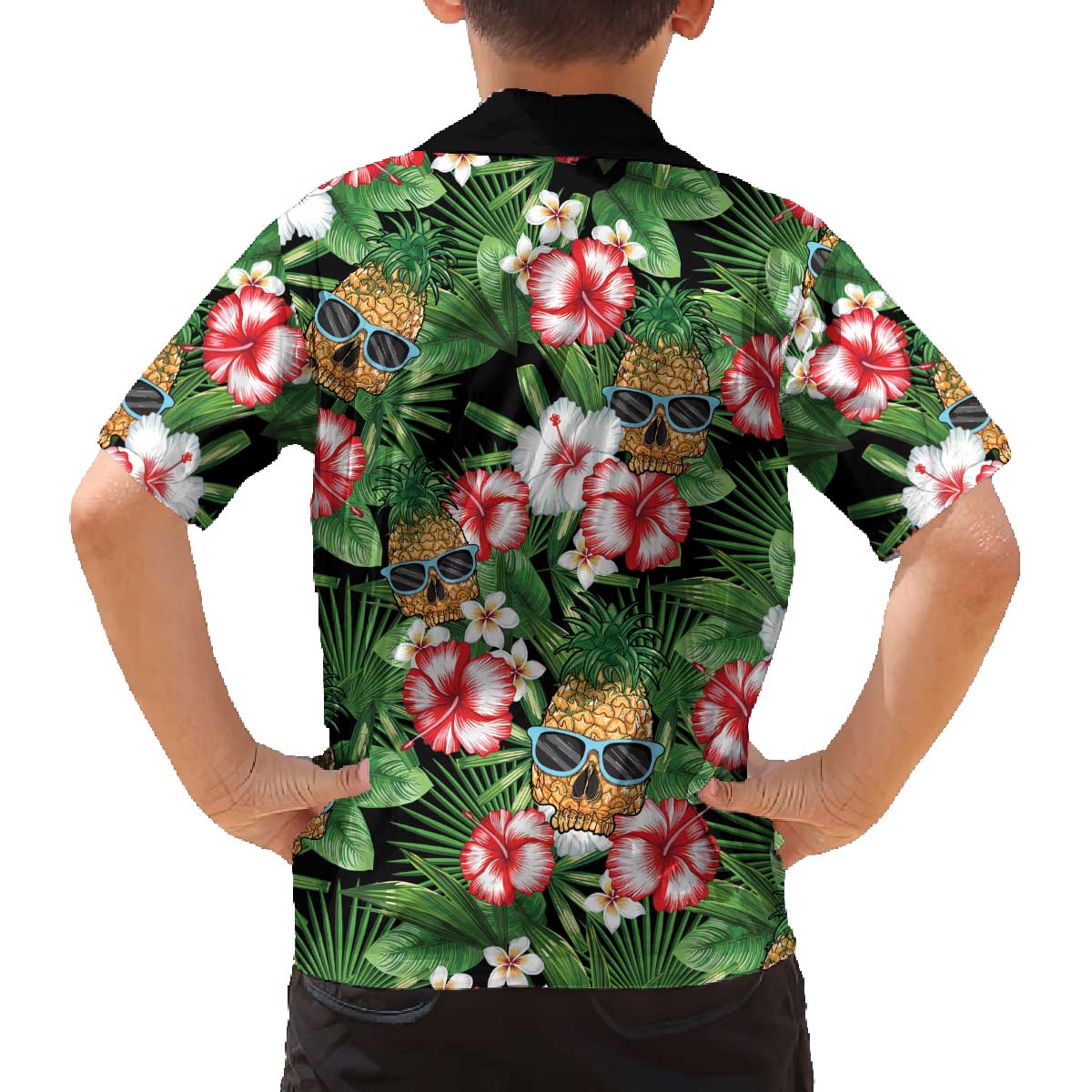 Pineapple Skull Aloha Hawaii Family Matching Off The Shoulder Long Sleeve Dress and Hawaiian Shirt Summer Vibes Tropical Seamless Pattern - Wonder Print Shop