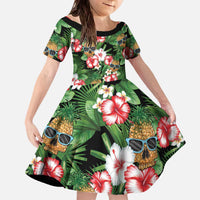 Pineapple Skull Aloha Hawaii Family Matching Off The Shoulder Long Sleeve Dress and Hawaiian Shirt Summer Vibes Tropical Seamless Pattern - Wonder Print Shop
