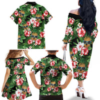 Pineapple Skull Aloha Hawaii Family Matching Off The Shoulder Long Sleeve Dress and Hawaiian Shirt Summer Vibes Tropical Seamless Pattern - Wonder Print Shop