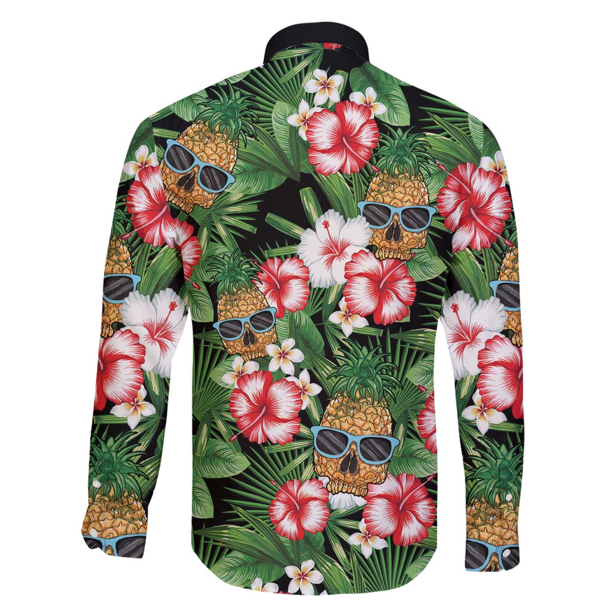 Pineapple Skull Aloha Hawaii Family Matching Off The Shoulder Long Sleeve Dress and Hawaiian Shirt Summer Vibes Tropical Seamless Pattern - Wonder Print Shop