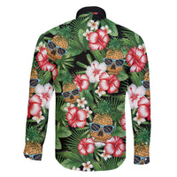Pineapple Skull Aloha Hawaii Family Matching Off The Shoulder Long Sleeve Dress and Hawaiian Shirt Summer Vibes Tropical Seamless Pattern - Wonder Print Shop