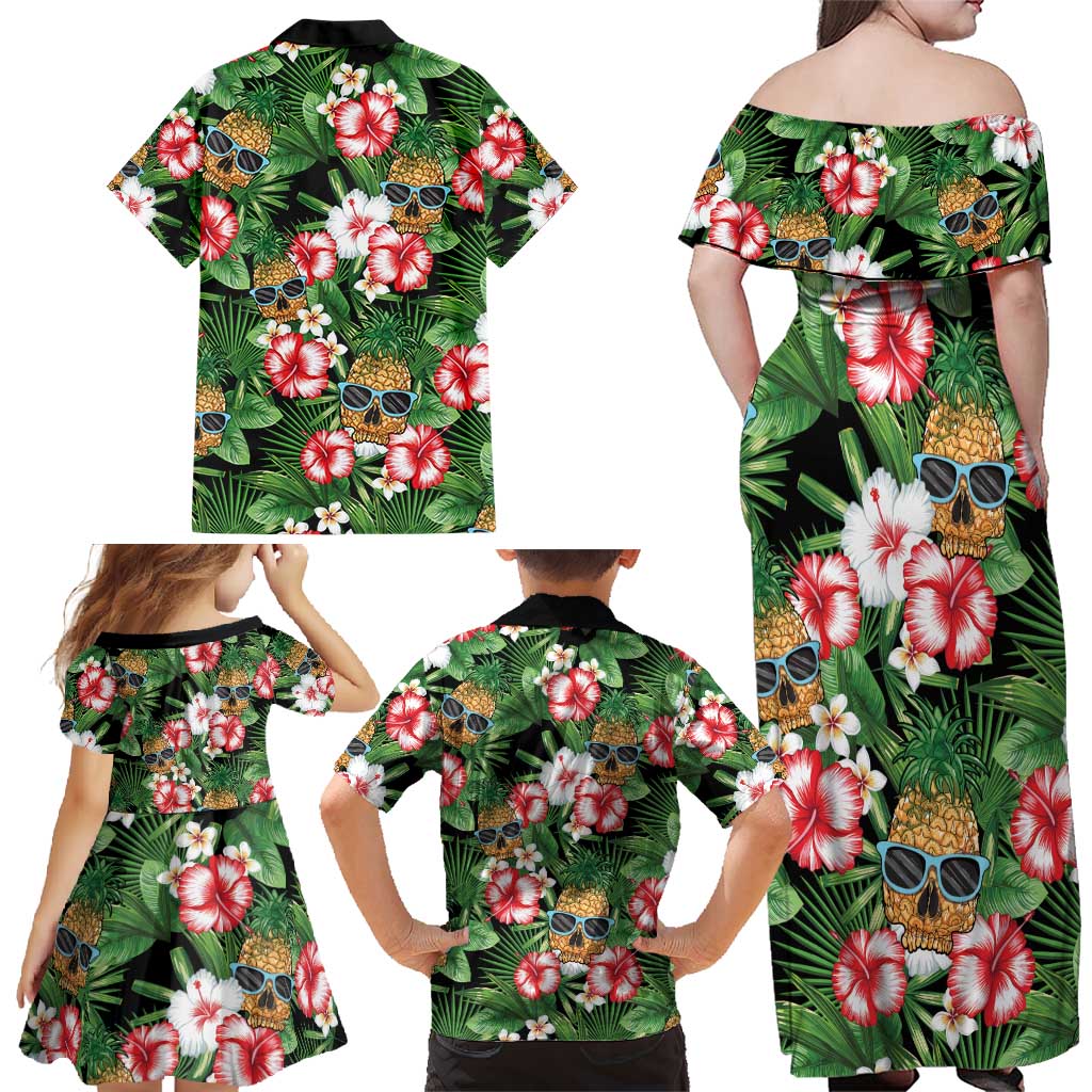 Pineapple Skull Aloha Hawaii Family Matching Off Shoulder Maxi Dress and Hawaiian Shirt Summer Vibes Tropical Seamless Pattern - Wonder Print Shop