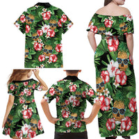 Pineapple Skull Aloha Hawaii Family Matching Off Shoulder Maxi Dress and Hawaiian Shirt Summer Vibes Tropical Seamless Pattern - Wonder Print Shop