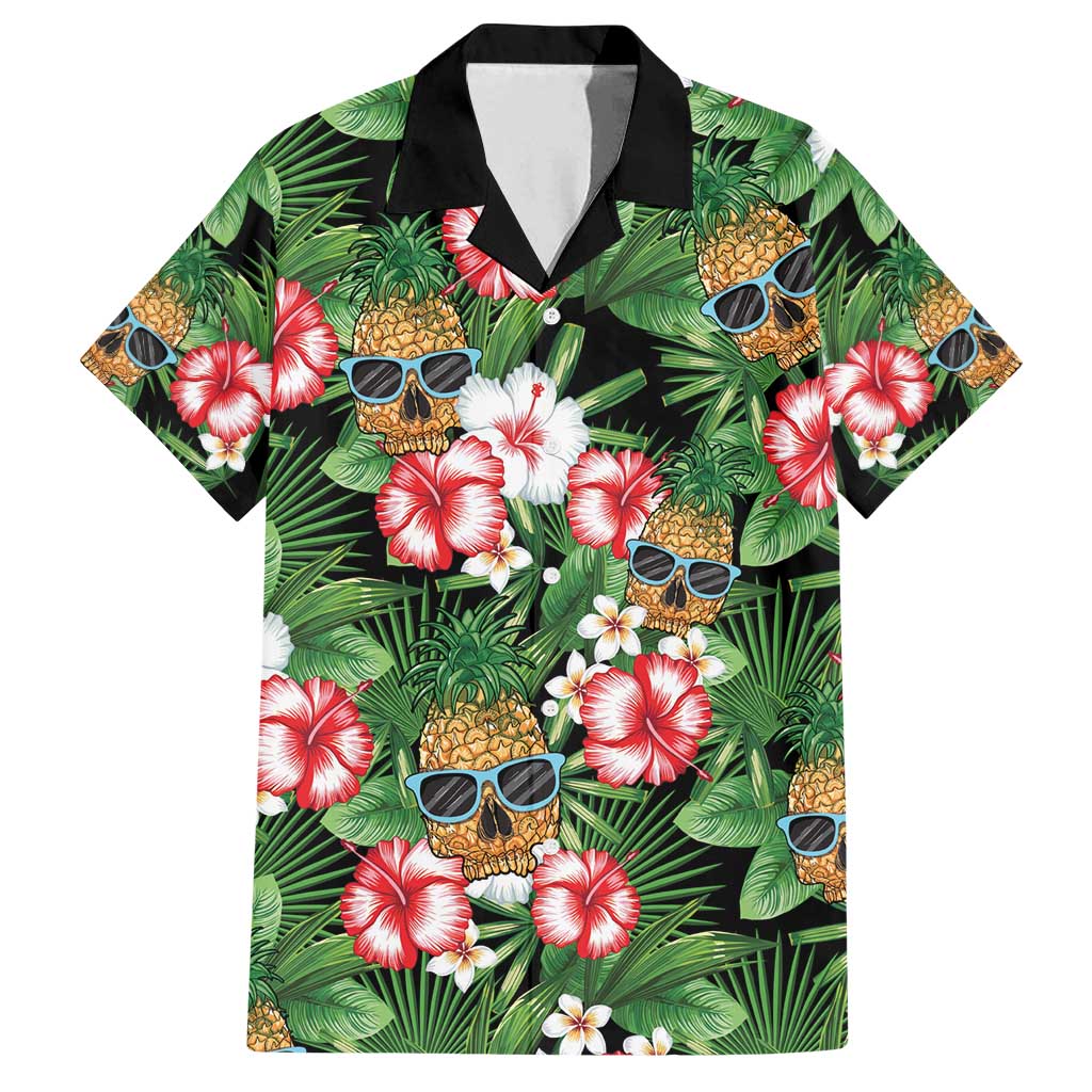 Pineapple Skull Aloha Hawaii Family Matching Off Shoulder Maxi Dress and Hawaiian Shirt Summer Vibes Tropical Seamless Pattern - Wonder Print Shop