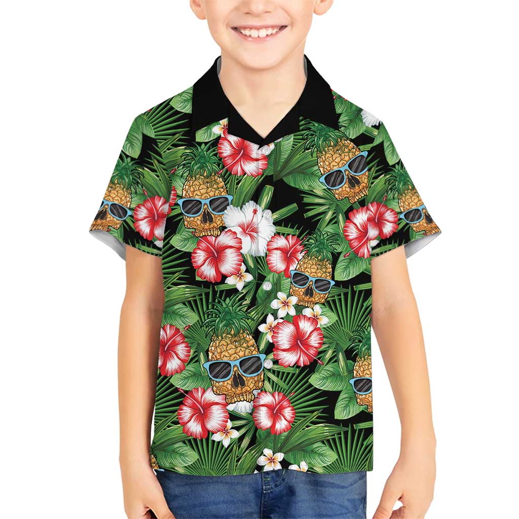 Pineapple Skull Aloha Hawaii Family Matching Off Shoulder Maxi Dress and Hawaiian Shirt Summer Vibes Tropical Seamless Pattern - Wonder Print Shop