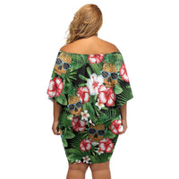 Pineapple Skull Aloha Hawaii Family Matching Off Shoulder Short Dress and Hawaiian Shirt Summer Vibes Tropical Seamless Pattern - Wonder Print Shop