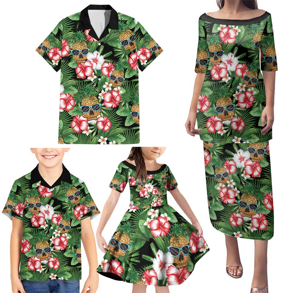 Pineapple Skull Aloha Hawaii Family Matching Puletasi and Hawaiian Shirt Summer Vibes Tropical Seamless Pattern - Wonder Print Shop