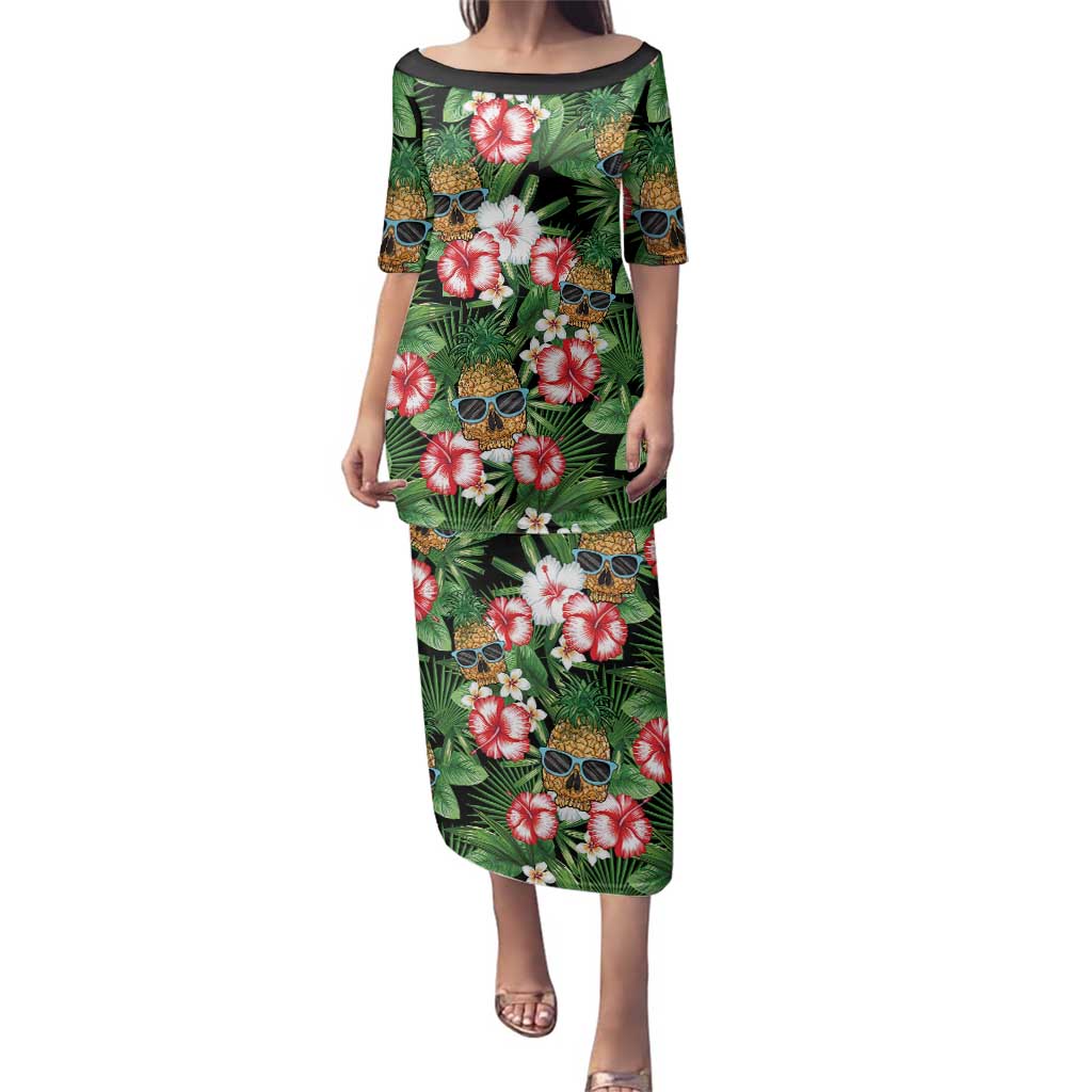 Pineapple Skull Aloha Hawaii Family Matching Puletasi and Hawaiian Shirt Summer Vibes Tropical Seamless Pattern - Wonder Print Shop