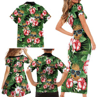 Pineapple Skull Aloha Hawaii Family Matching Short Sleeve Bodycon Dress and Hawaiian Shirt Summer Vibes Tropical Seamless Pattern - Wonder Print Shop