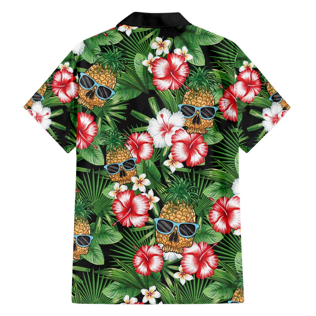 Pineapple Skull Aloha Hawaii Family Matching Short Sleeve Bodycon Dress and Hawaiian Shirt Summer Vibes Tropical Seamless Pattern - Wonder Print Shop