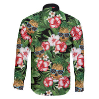 Pineapple Skull Aloha Hawaii Family Matching Short Sleeve Bodycon Dress and Hawaiian Shirt Summer Vibes Tropical Seamless Pattern - Wonder Print Shop
