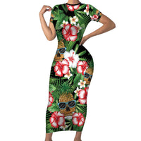 Pineapple Skull Aloha Hawaii Family Matching Short Sleeve Bodycon Dress and Hawaiian Shirt Summer Vibes Tropical Seamless Pattern - Wonder Print Shop
