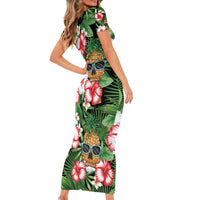 Pineapple Skull Aloha Hawaii Family Matching Short Sleeve Bodycon Dress and Hawaiian Shirt Summer Vibes Tropical Seamless Pattern - Wonder Print Shop