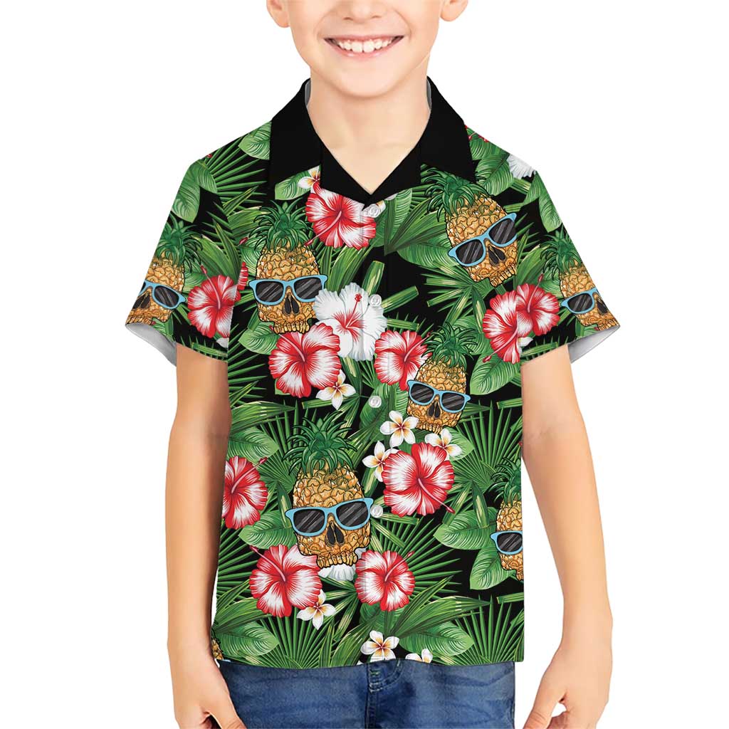 Pineapple Skull Aloha Hawaii Family Matching Short Sleeve Bodycon Dress and Hawaiian Shirt Summer Vibes Tropical Seamless Pattern - Wonder Print Shop