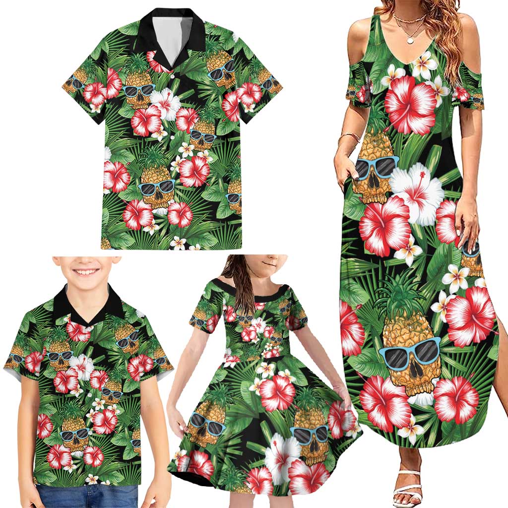 Pineapple Skull Aloha Hawaii Family Matching Summer Maxi Dress and Hawaiian Shirt Summer Vibes Tropical Seamless Pattern - Wonder Print Shop