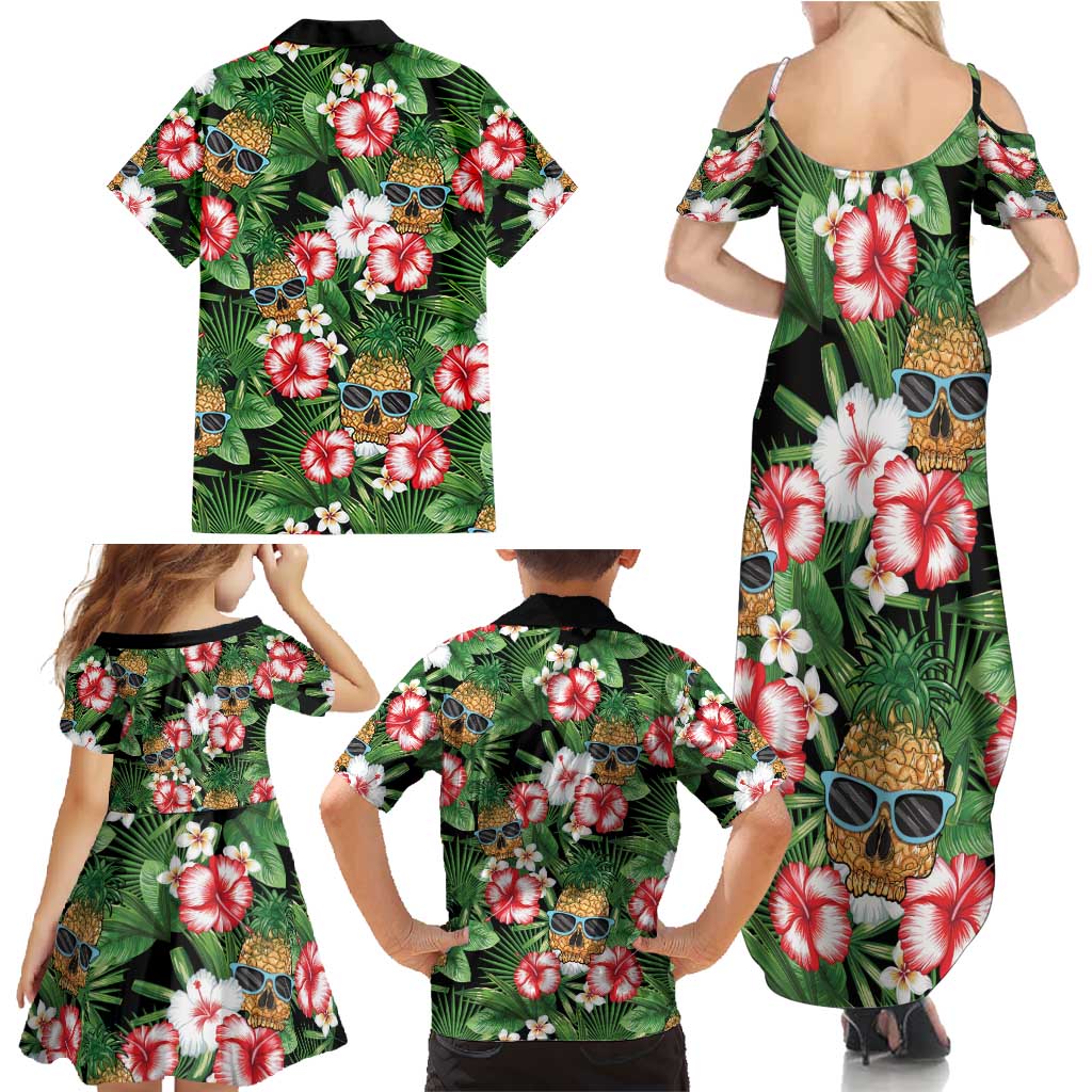 Pineapple Skull Aloha Hawaii Family Matching Summer Maxi Dress and Hawaiian Shirt Summer Vibes Tropical Seamless Pattern - Wonder Print Shop