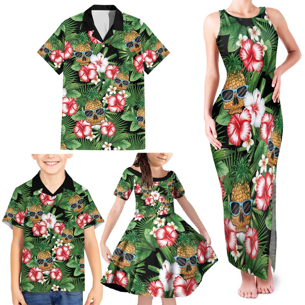 Pineapple Skull Aloha Hawaii Family Matching Tank Maxi Dress and Hawaiian Shirt Summer Vibes Tropical Seamless Pattern - Wonder Print Shop