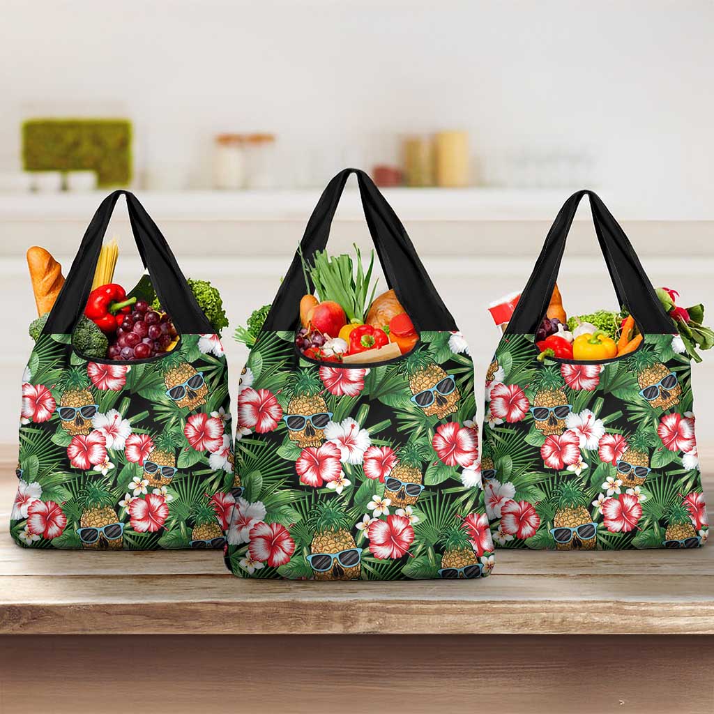 Pineapple Skull Aloha Hawaii Grocery Bag Summer Vibes Tropical Seamless Pattern - Wonder Print Shop