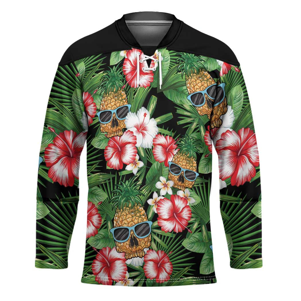 Pineapple Skull Aloha Hawaii Hockey Jersey Summer Vibes Tropical Seamless Pattern - Wonder Print Shop