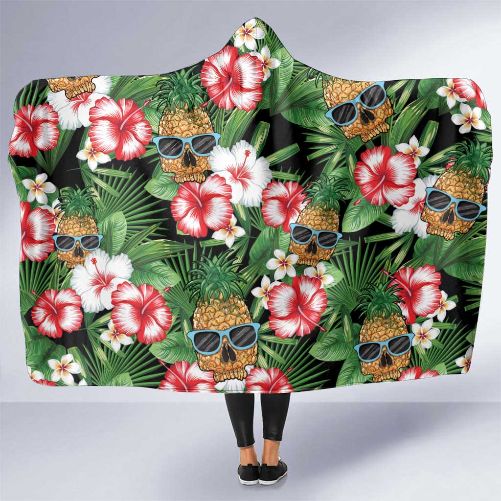 Pineapple Skull Aloha Hawaii Hooded Blanket Summer Vibes Tropical Seamless Pattern - Wonder Print Shop