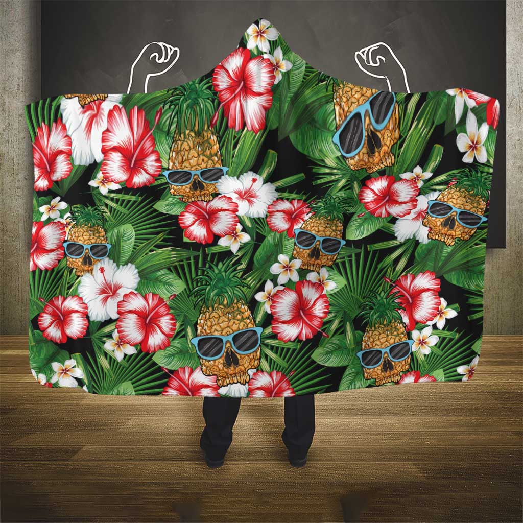 Pineapple Skull Aloha Hawaii Hooded Blanket Summer Vibes Tropical Seamless Pattern - Wonder Print Shop