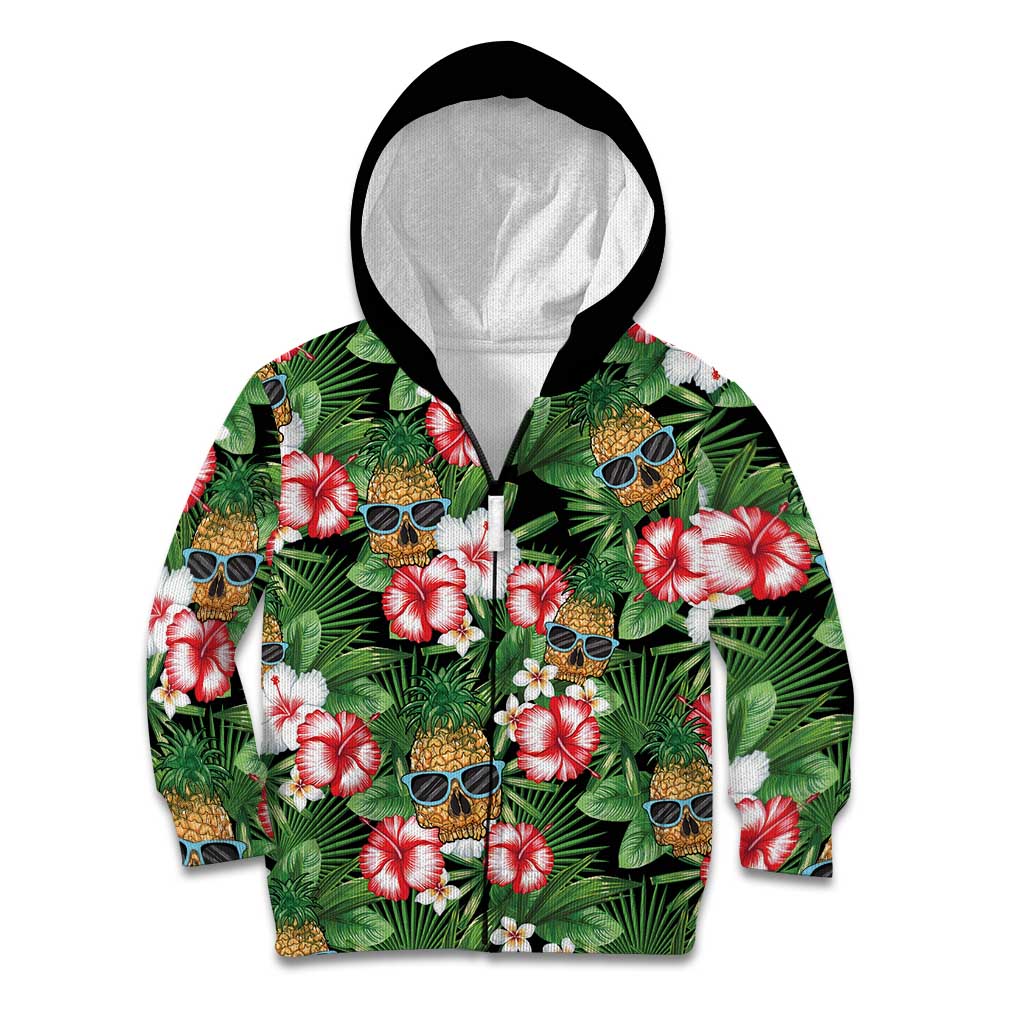 Pineapple Skull Aloha Hawaii Kid Hoodie Summer Vibes Tropical Seamless Pattern - Wonder Print Shop