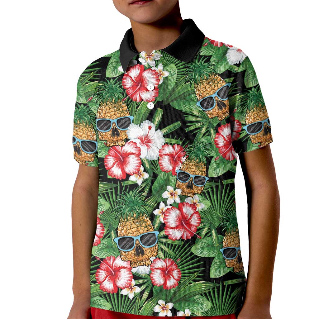 Pineapple Skull Aloha Hawaii Kid Polo Shirt Summer Vibes Tropical Seamless Pattern - Wonder Print Shop