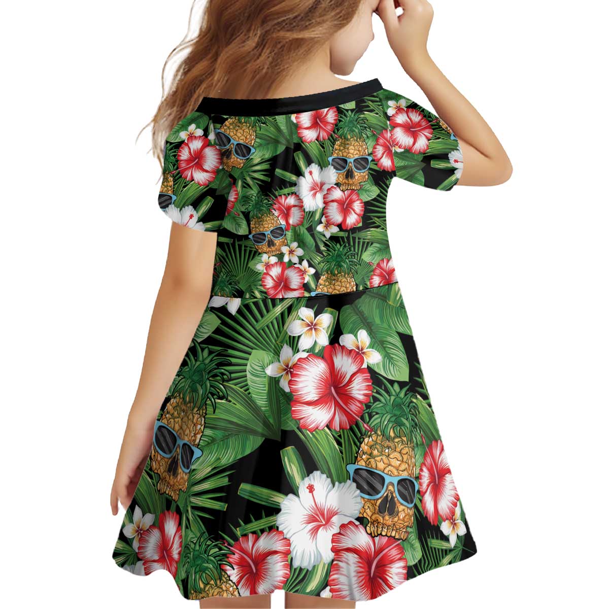 Pineapple Skull Aloha Hawaii Kid Short Sleeve Dress Summer Vibes Tropical Seamless Pattern - Wonder Print Shop