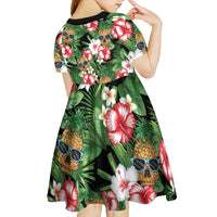 Pineapple Skull Aloha Hawaii Kid Short Sleeve Dress Summer Vibes Tropical Seamless Pattern - Wonder Print Shop