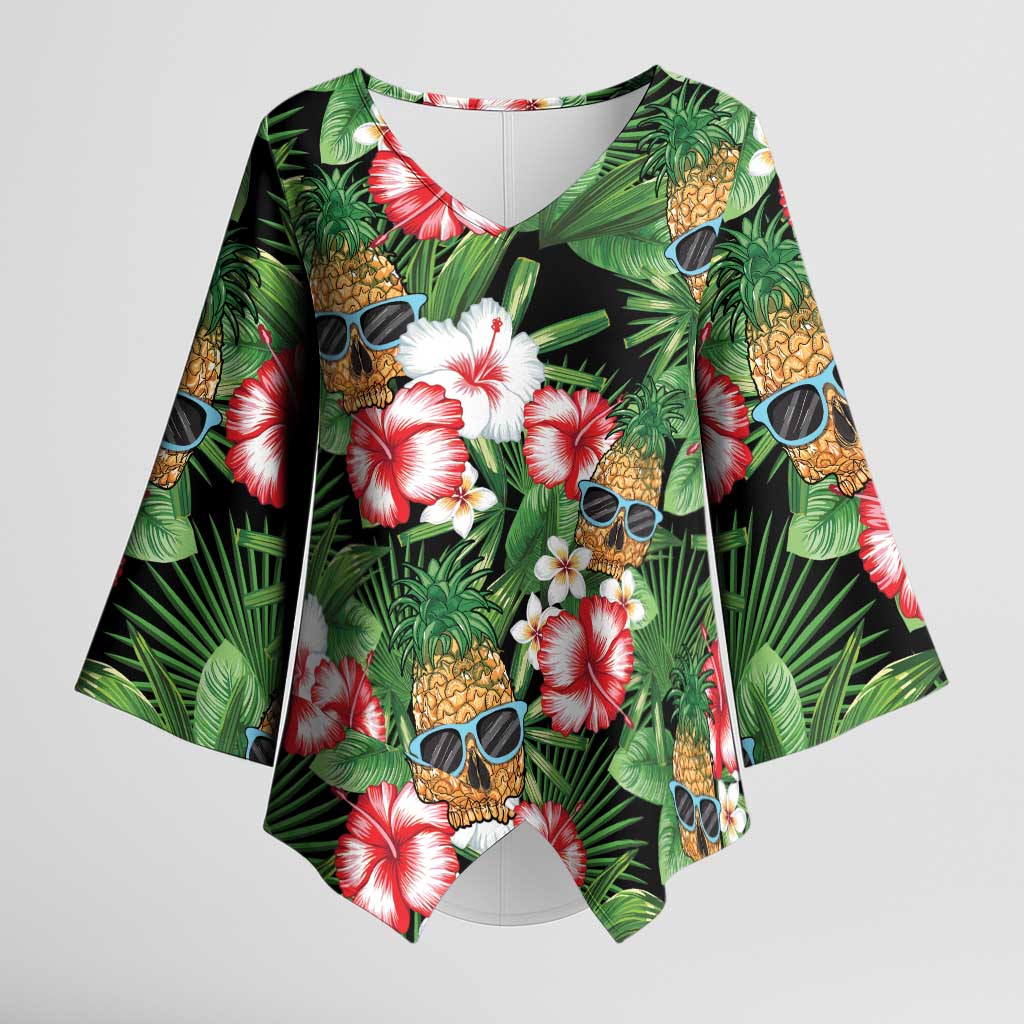 Pineapple Skull Aloha Hawaii Kimono Sleeve Blouse Summer Vibes Tropical Seamless Pattern - Wonder Print Shop