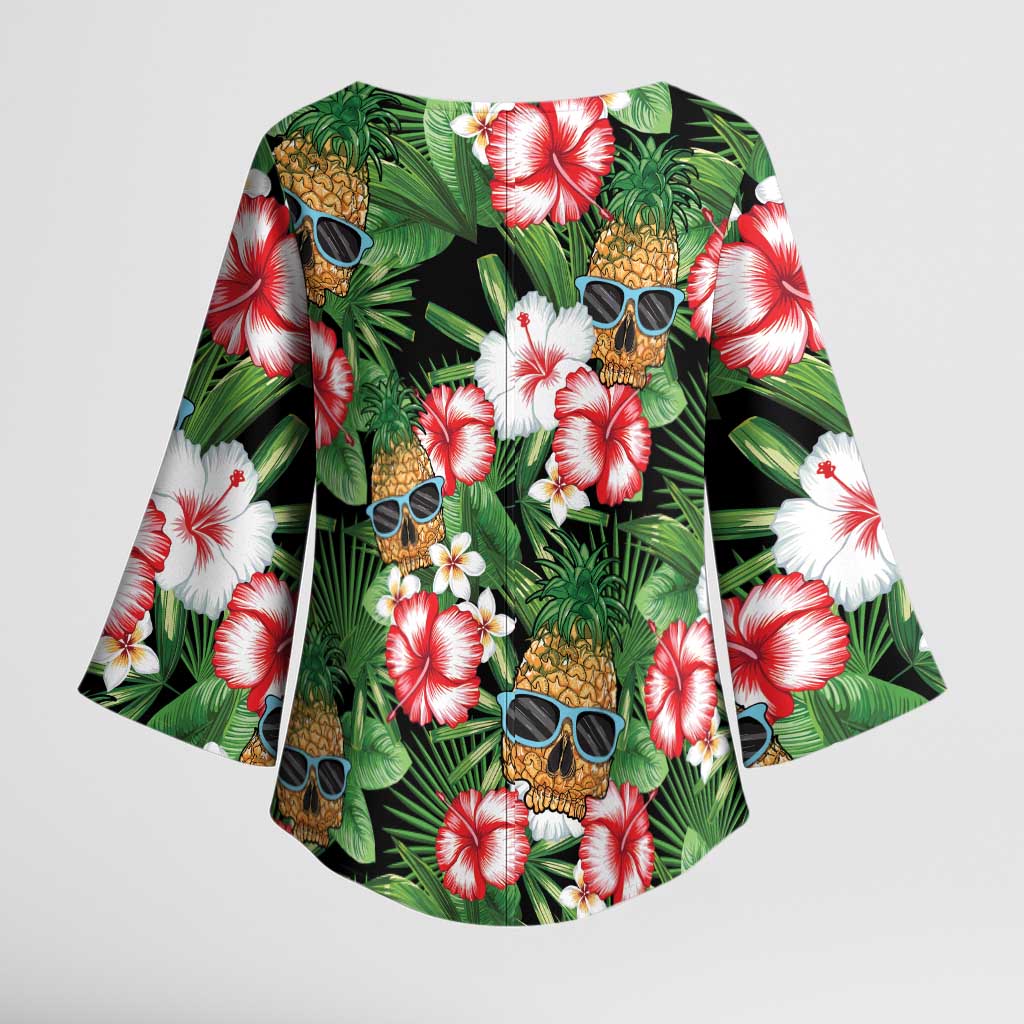 Pineapple Skull Aloha Hawaii Kimono Sleeve Blouse Summer Vibes Tropical Seamless Pattern - Wonder Print Shop