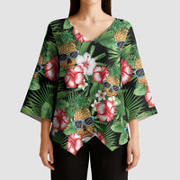 Pineapple Skull Aloha Hawaii Kimono Sleeve Blouse Summer Vibes Tropical Seamless Pattern - Wonder Print Shop