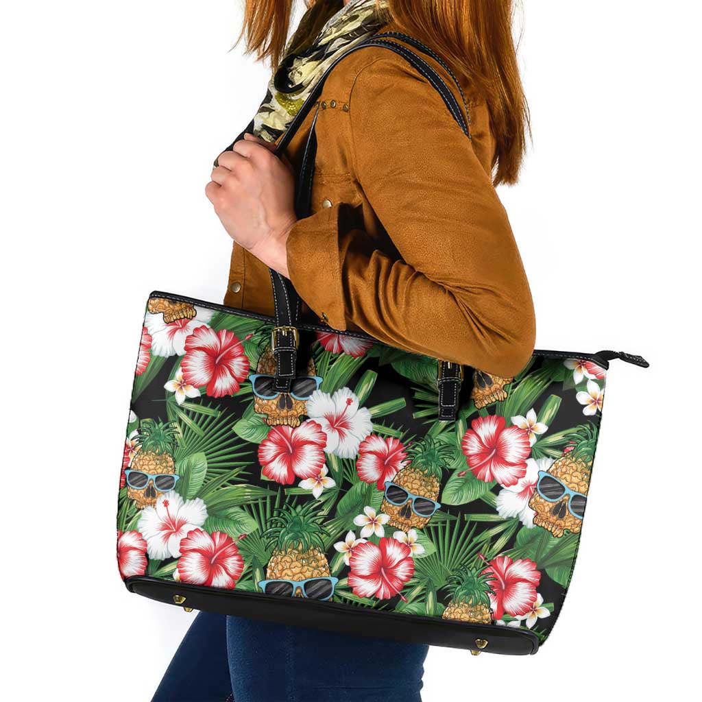 Pineapple Skull Aloha Hawaii Leather Tote Bag Summer Vibes Tropical Seamless Pattern - Wonder Print Shop