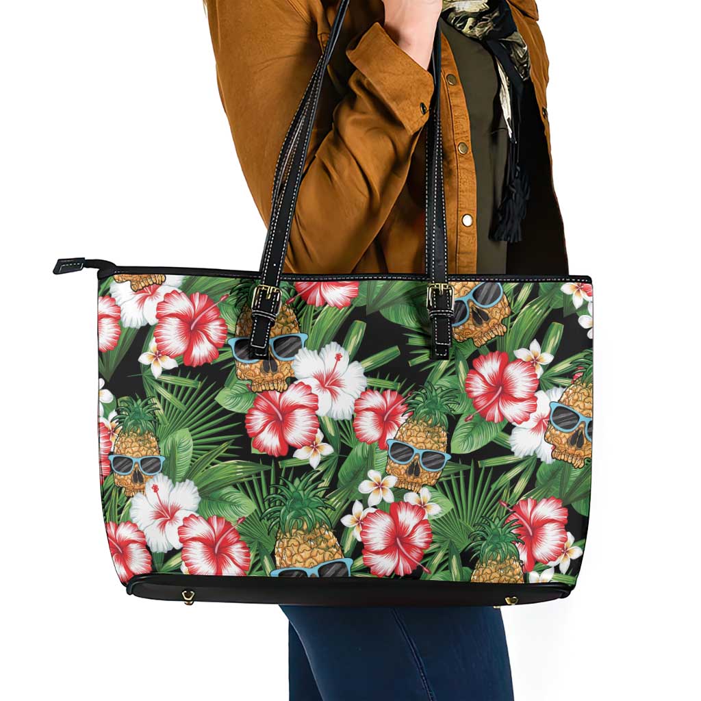 Pineapple Skull Aloha Hawaii Leather Tote Bag Summer Vibes Tropical Seamless Pattern - Wonder Print Shop