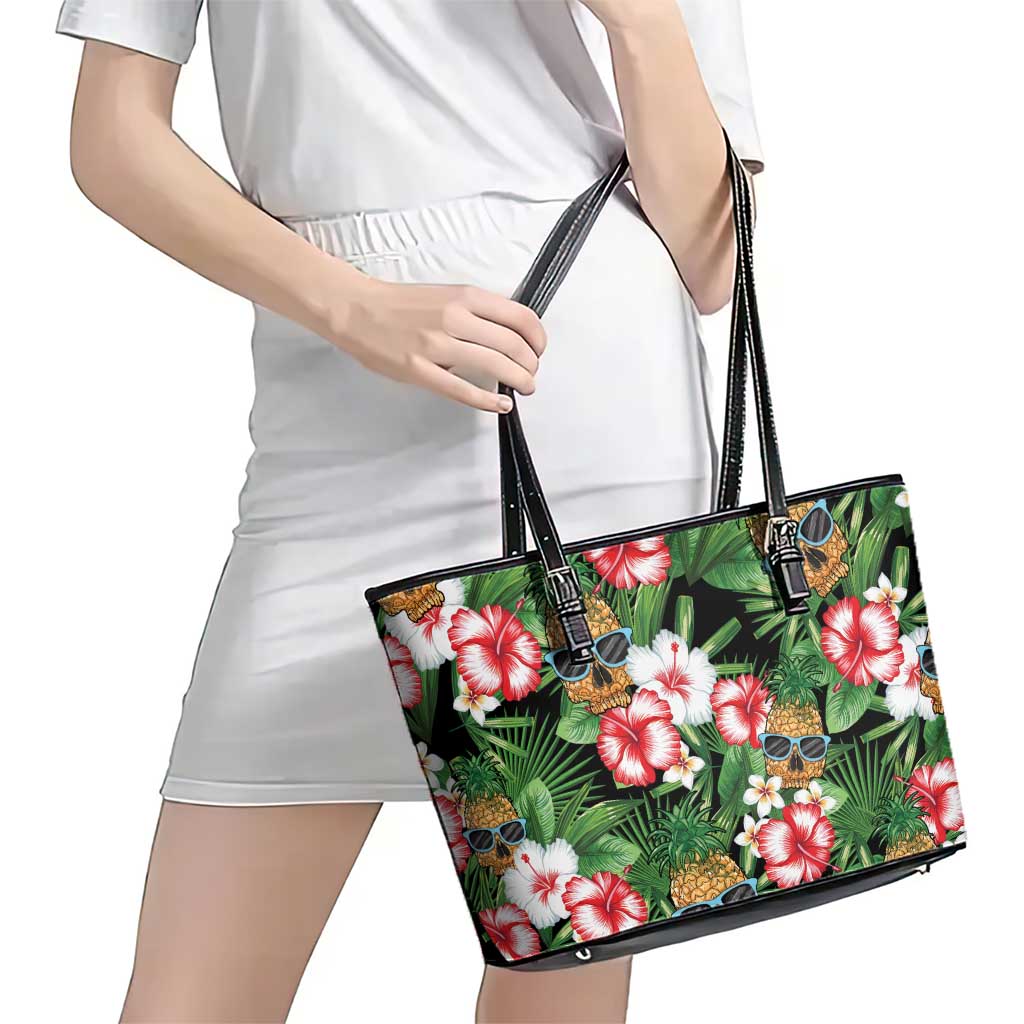 Pineapple Skull Aloha Hawaii Leather Tote Bag Summer Vibes Tropical Seamless Pattern - Wonder Print Shop