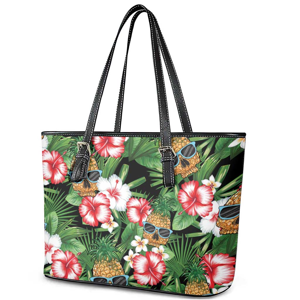 Pineapple Skull Aloha Hawaii Leather Tote Bag Summer Vibes Tropical Seamless Pattern - Wonder Print Shop