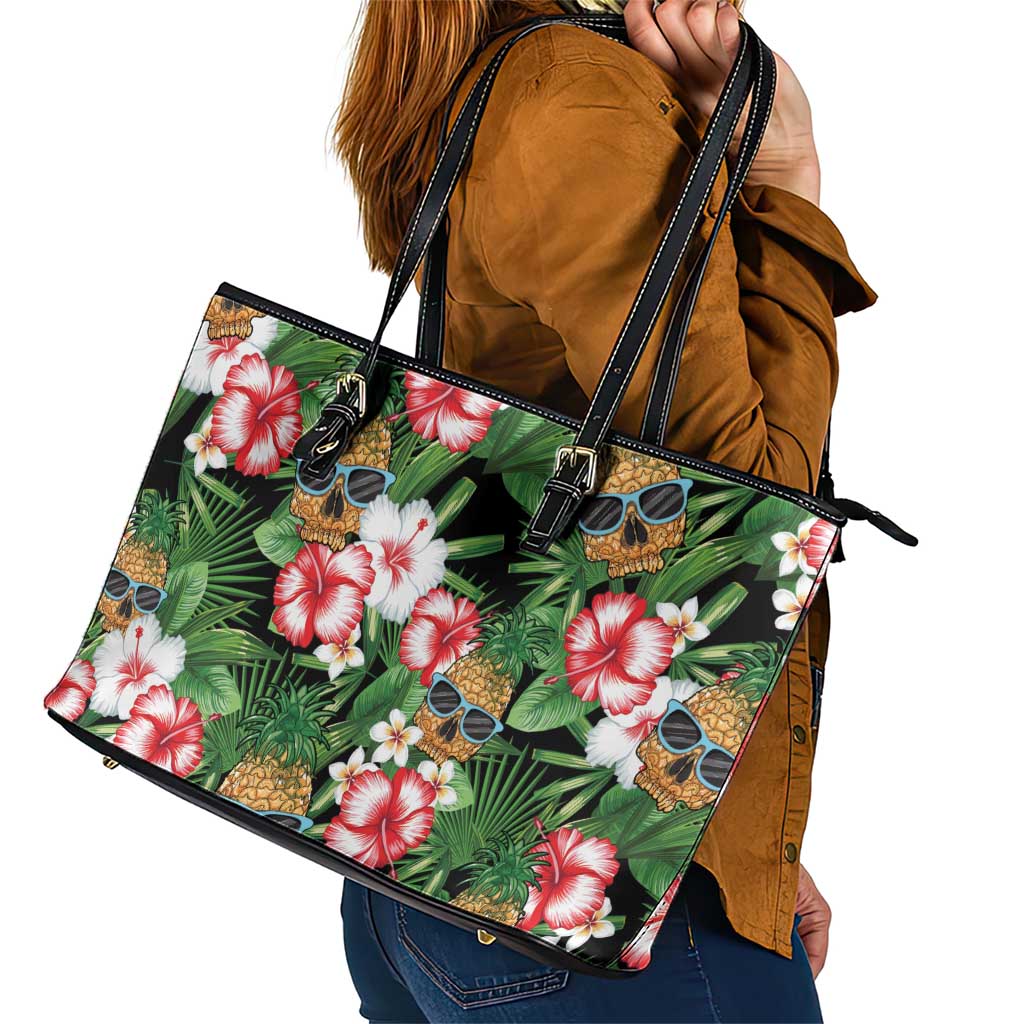 Pineapple Skull Aloha Hawaii Leather Tote Bag Summer Vibes Tropical Seamless Pattern - Wonder Print Shop